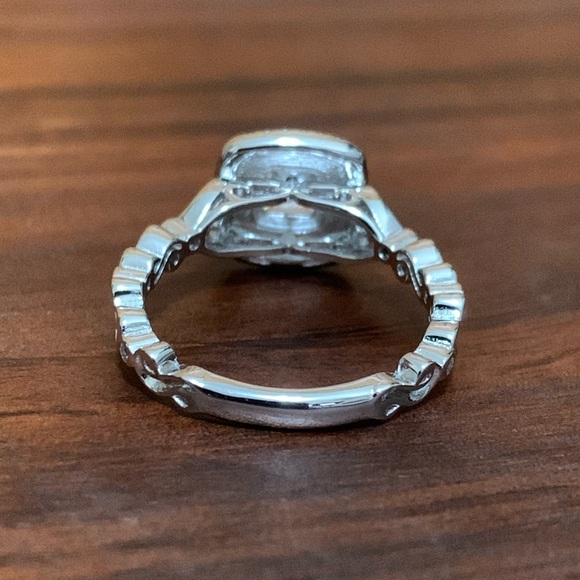 Sterling Silver CZ Vintage Engagement Ring Set Size 7 - Picture 4 of 10